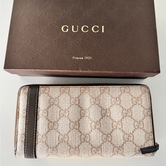 Authentic GUCCI GG Supreme Monogram Zip Around Wallet Maple Brown - Picture 3 of 12